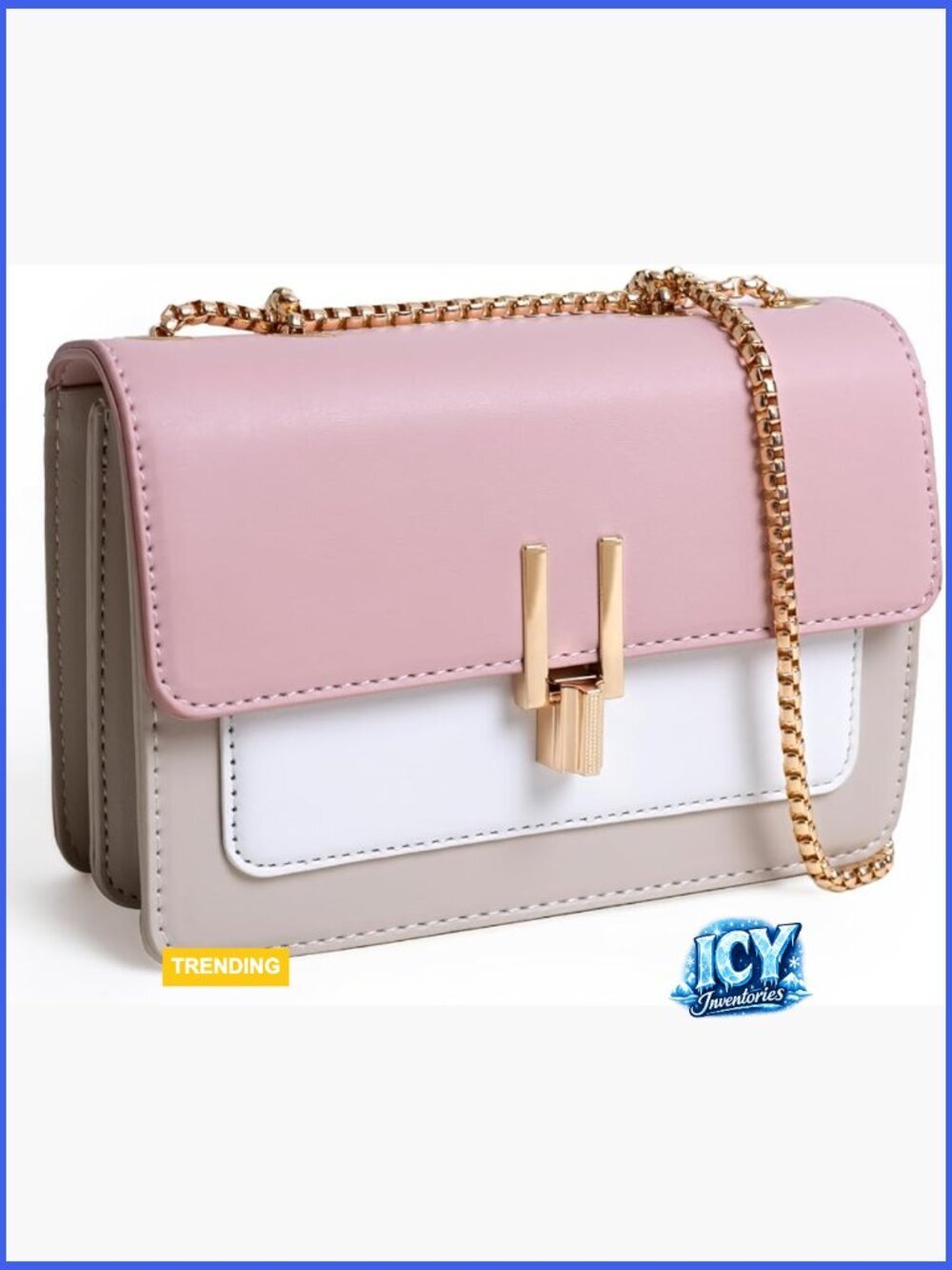 Faux Leather Crossbody Bag with Chain Strap, Satchel Handbag